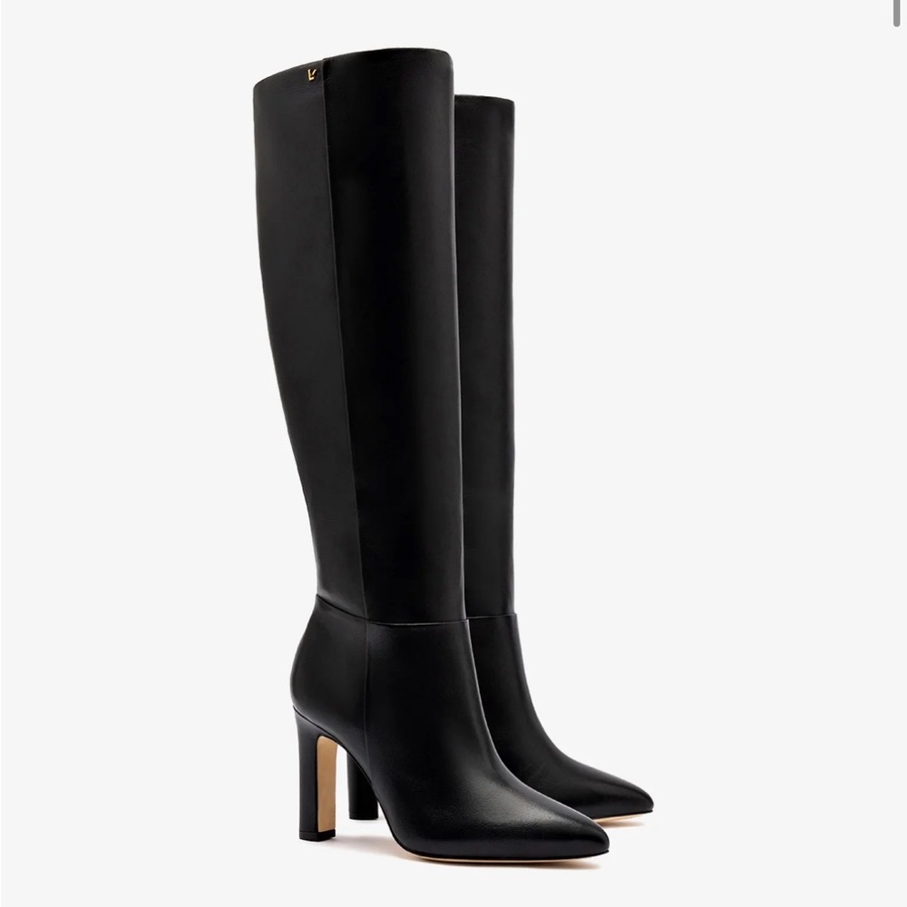 Larroude Cindy Hi Boot In Black Leather - Size 8 - brand new no box